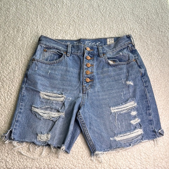 Free People We The Free Blue Denim Button Fly Jean Shorts - Picture 1 of 6